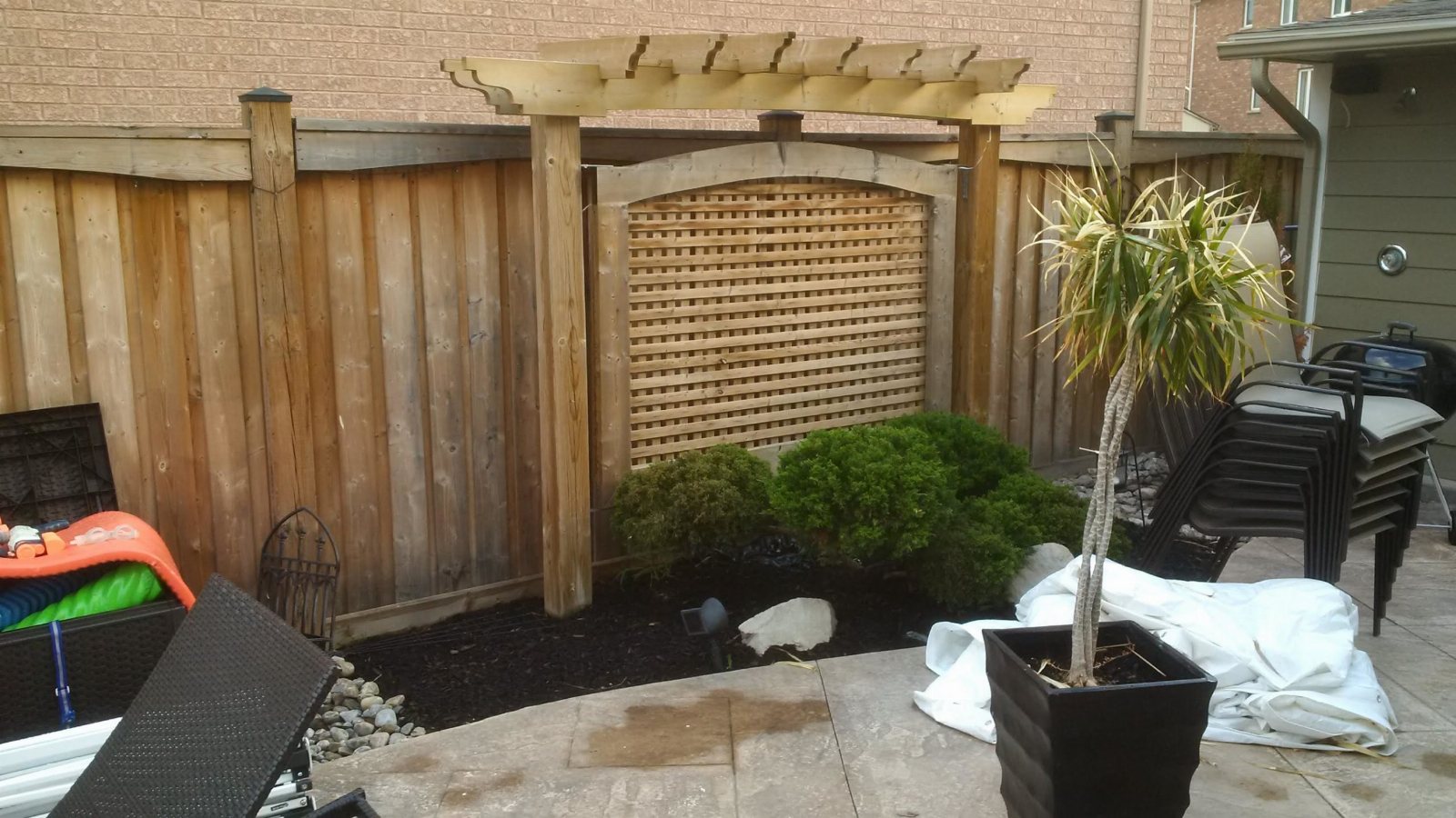 Garden arbour with lattice screen