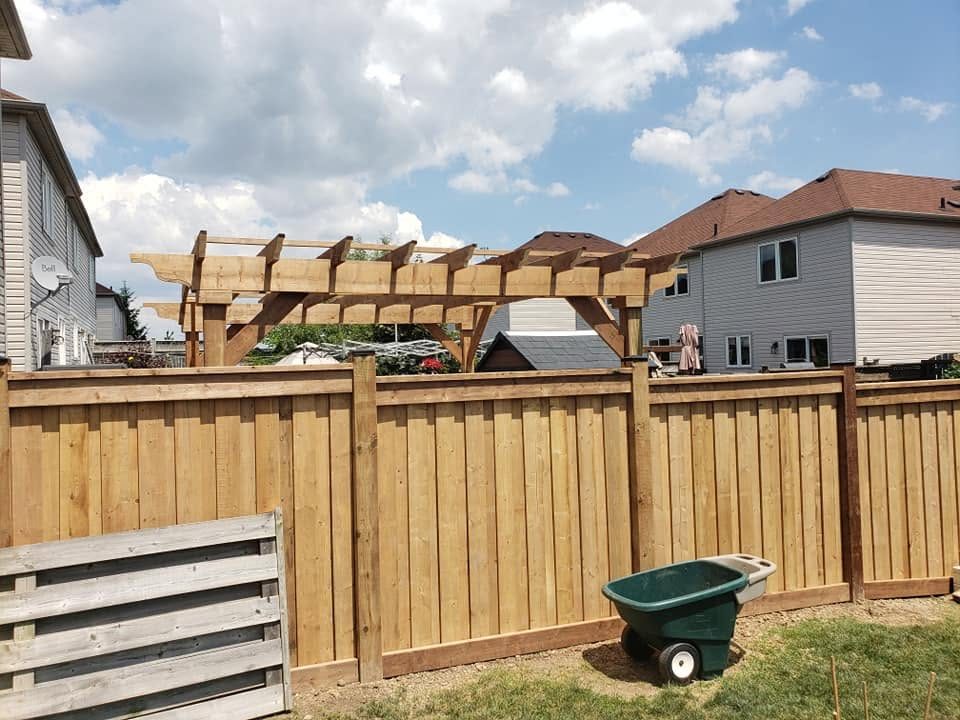 Cedar pergola over a deck