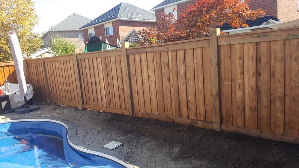 Pool-safe cedar privacy fence